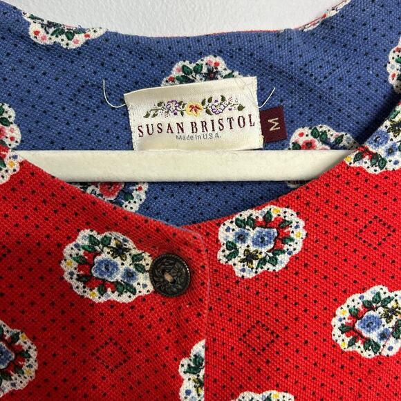 Vintage Susan Bristol Midi Short Sleeve Red Floral Dress Women’s Size Medium - Picture 3 of 6